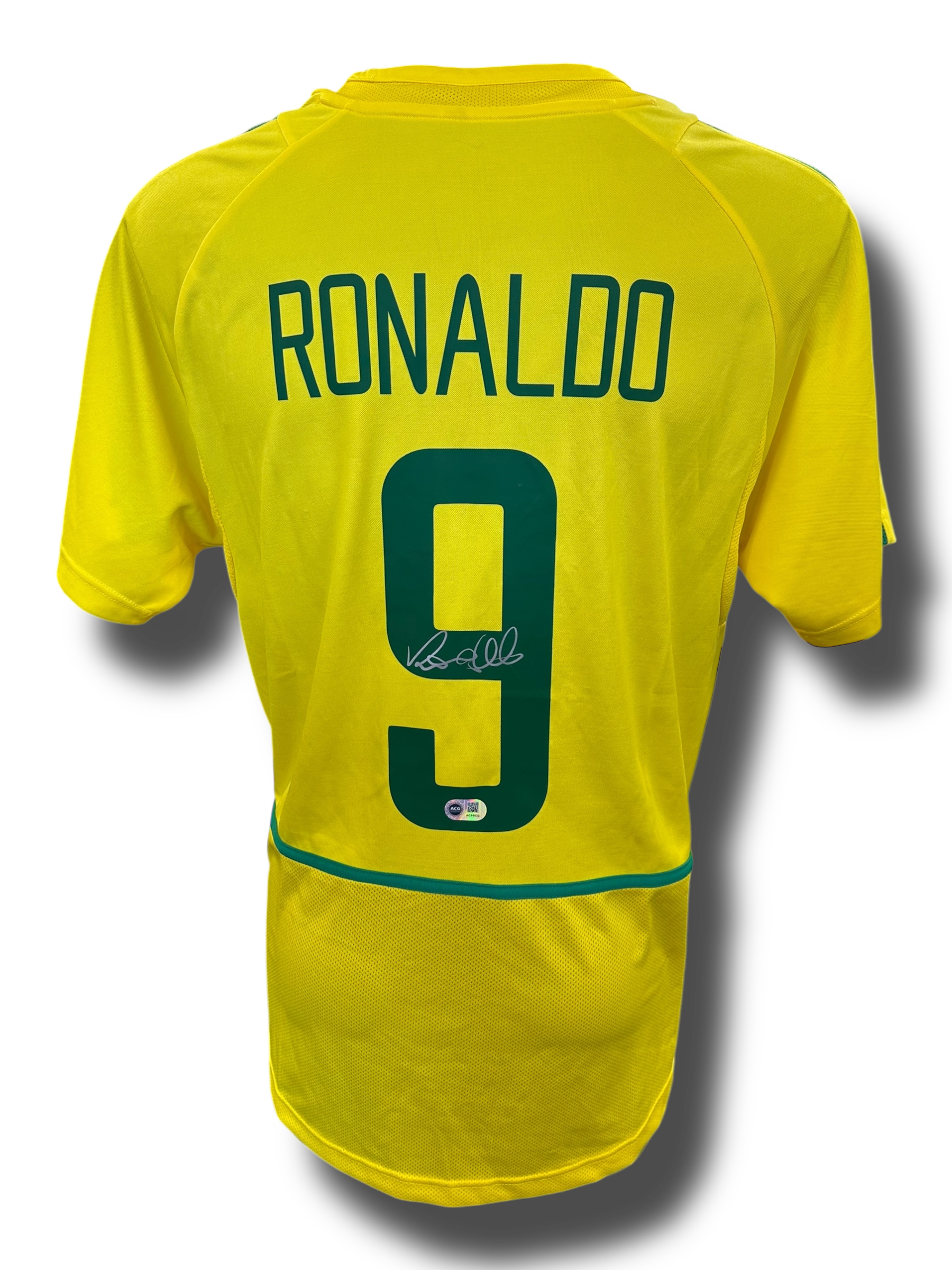 RONALDO NAZARIO SIGNED BRAZIL HOME 2002 WORLD CUP SHIRT (ACG CERT AG16632)