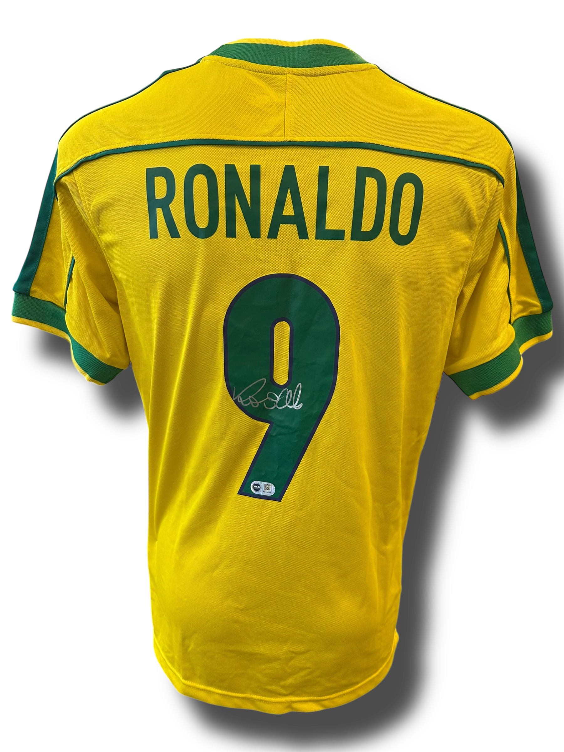 RONALDO NAZARIO SIGNED BRAZIL HOME 1998 WORLD CUP SHIRT (ACG CERT AG16633)-1