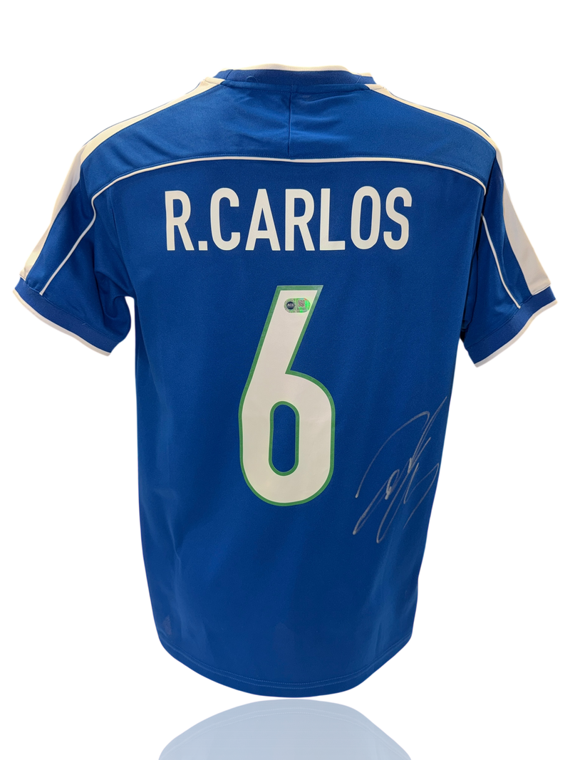 ROBERTO CARLOS SIGNED CARLOS 6 BRAZIL 1998 AWAY SHIRT (ACG CERT