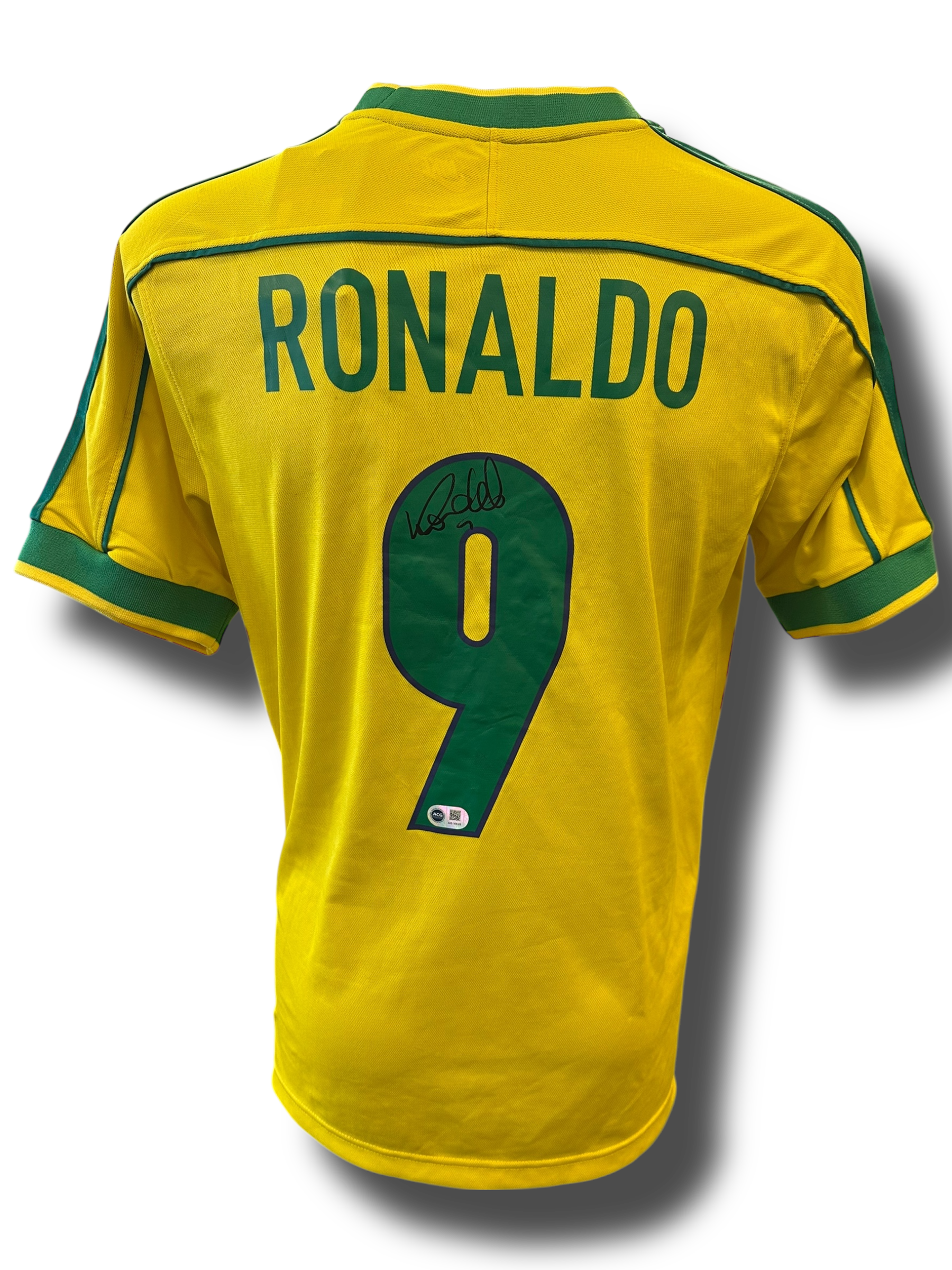 RONALDO NAZARIO SIGNED BRAZIL HOME 1998 WORLD CUP SHIRT (ACG CERT AG16626)-1
