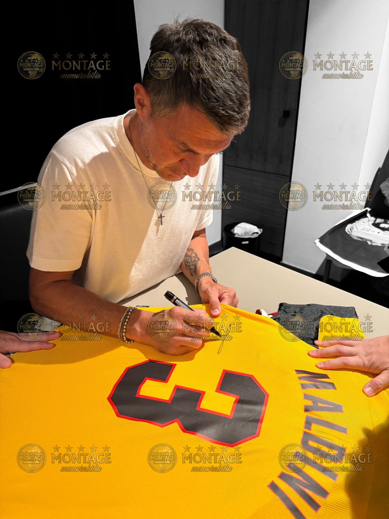 PAOLO MALDINI SIGNED AC MILAN 1999/00 100TH ANNIVERSARY YELLOW SHIRT (ACG CERT AG17398)-2