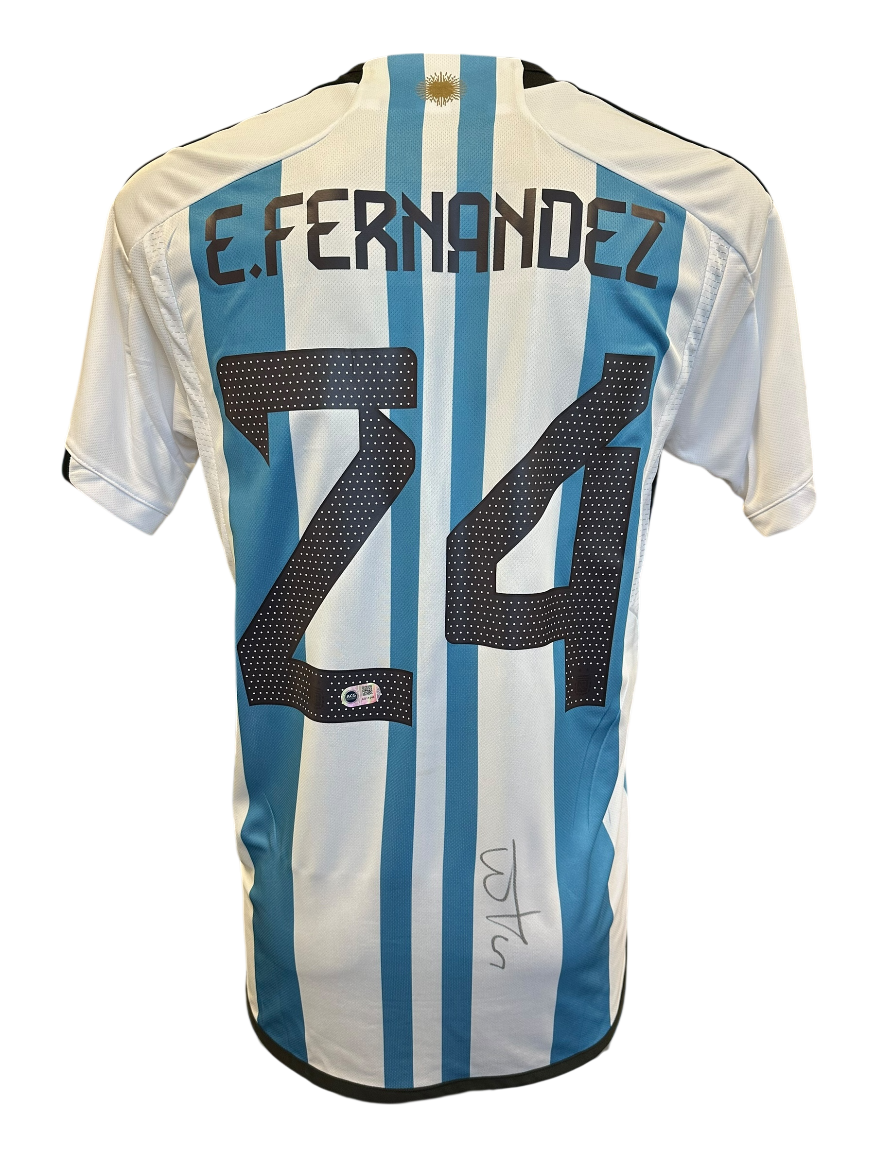 ENZO FERNANDEZ SIGNED ARGENTINA 2022 WORLD CUP WINNERS SHIRT (ACG CERT AG17240)