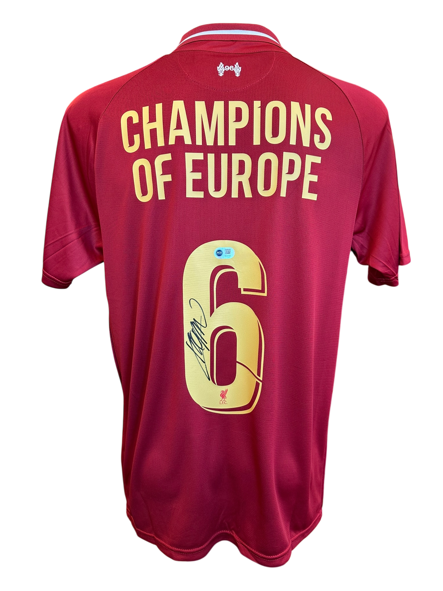 JURGEN KLOPP SIGNED 2018/19 LFC CHAMPIONS OF EUROPE 6 GOLD SHIRT (ACG CERT AG17191)