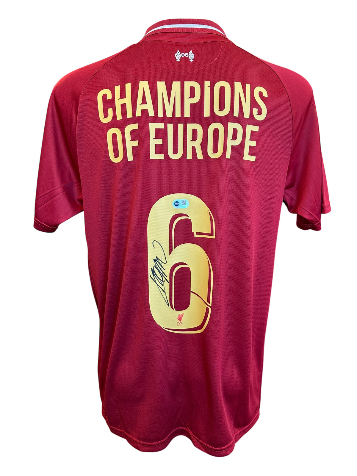 JURGEN KLOPP SIGNED 2018/19 LFC CHAMPIONS OF EUROPE 6 GOLD SHIRT (ACG CERT AG17191)-1