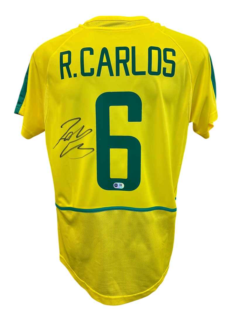 ROBERTO CARLOS SIGNED 2002 BRAZIL WORLD CUP HOME SHIRT (ACG CERT AG17238)-1