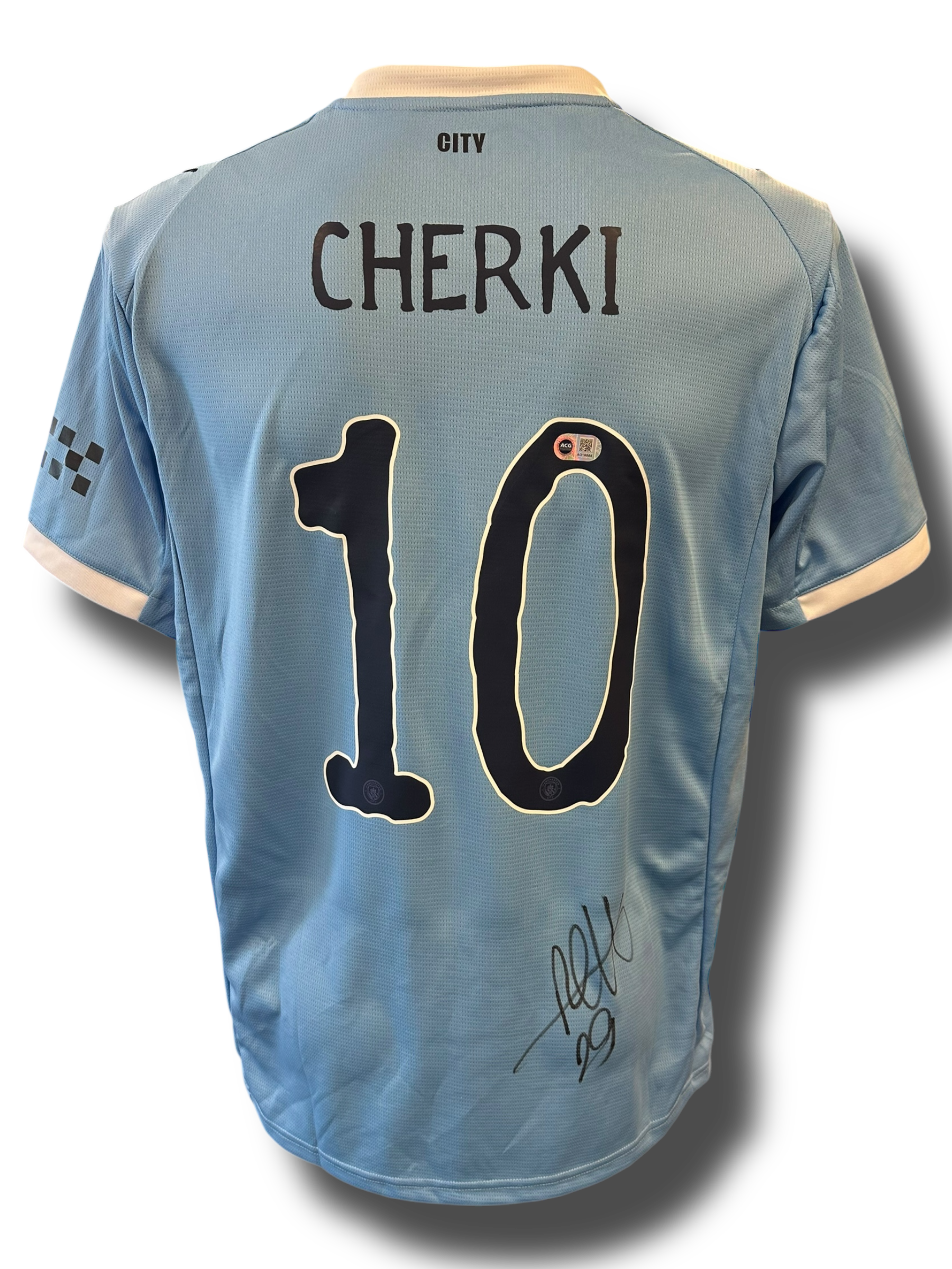 RAYAN CHERKI SIGNED MANCHESTER CITY FC 2025/26 HOME SHIRT (ACG CERT AG16585)