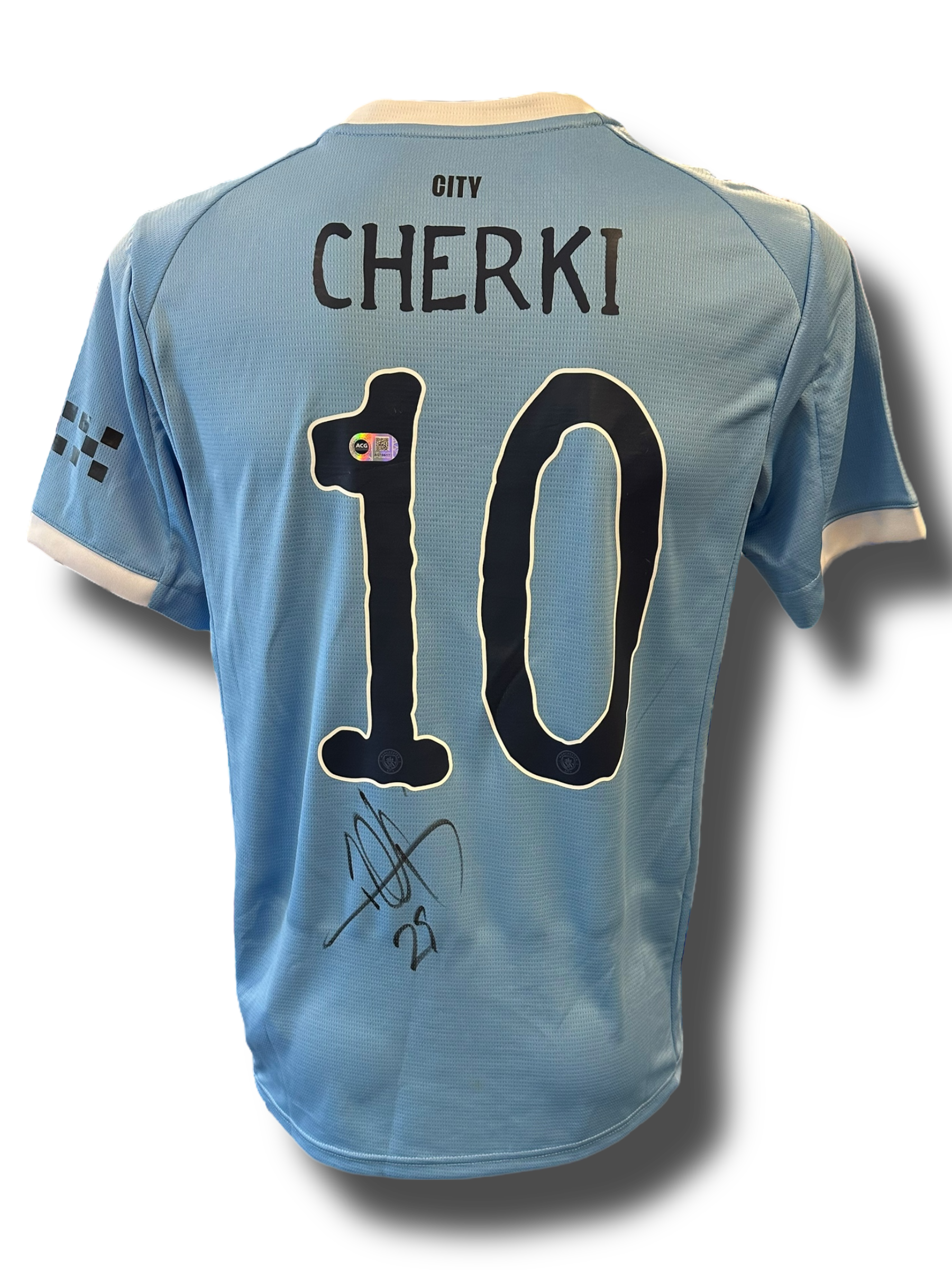 RAYAN CHERKI SIGNED MANCHESTER CITY FC 2025/26 HOME SHIRT (ACG CERT AG16617)