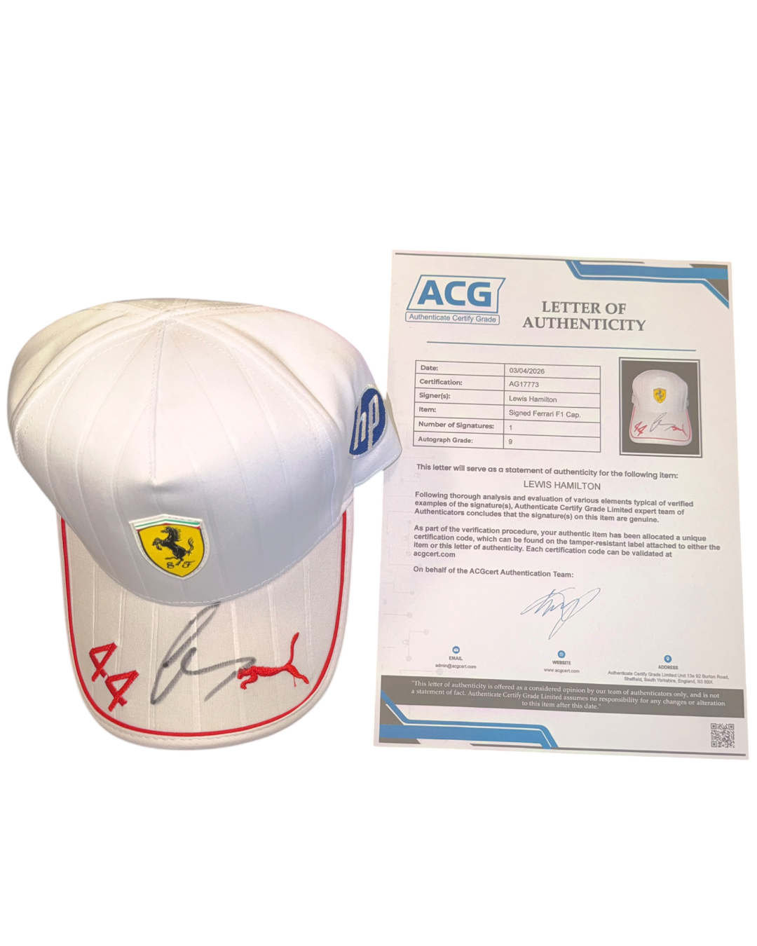 LEWIS HAMILTON SIGNED FERRARI 2025 FORMULA 1 CAP ACG LOA (ACG CERT AG17773)