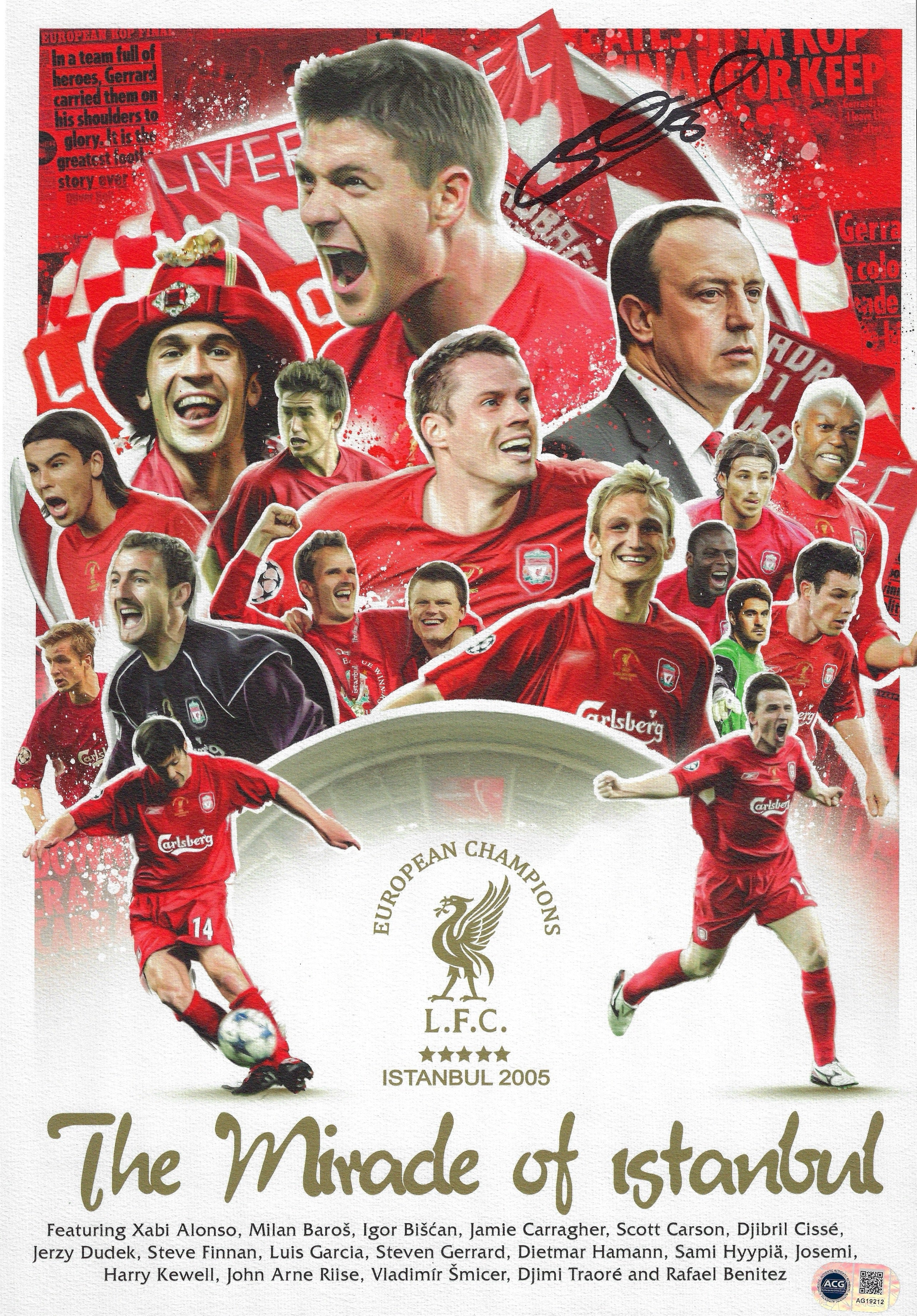 STEVEN GERRARD SIGNED LIVERPOOL ISTANBUL 05 16X12 PRINT (ACG CERT AG19212)