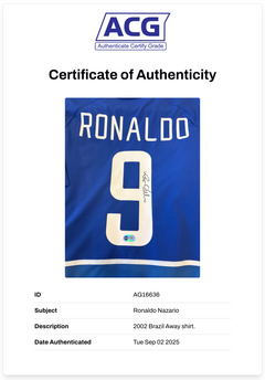 RONALDO NAZARIO SIGNED BRAZIL AWAY 2002 WORLD CUP SHIRT (ACG CERT AG16636)-2
