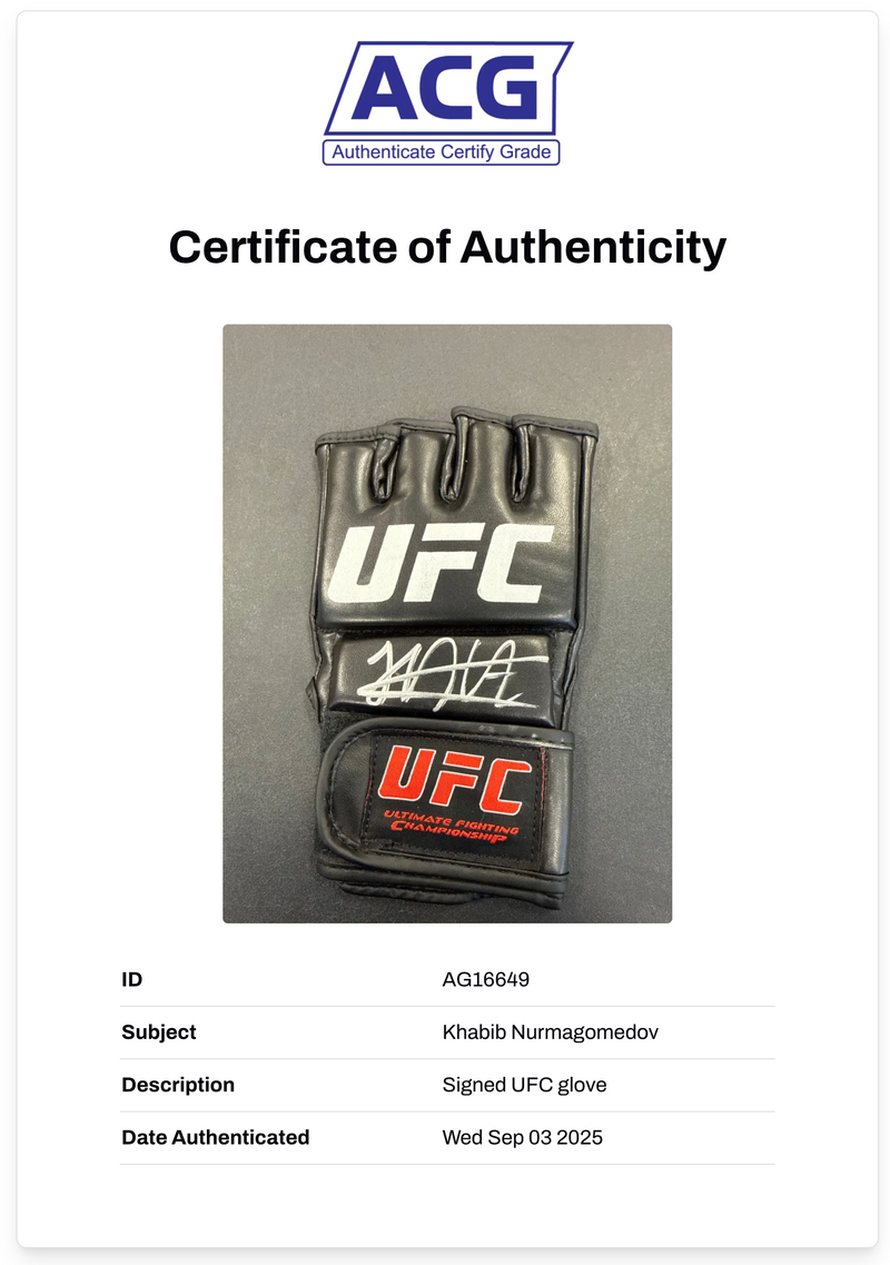 KHABIB NURMAGOMEDOV THE EAGLE SIGNED UFC FIGHT GLOVE (ACG CERT AG16649)-2