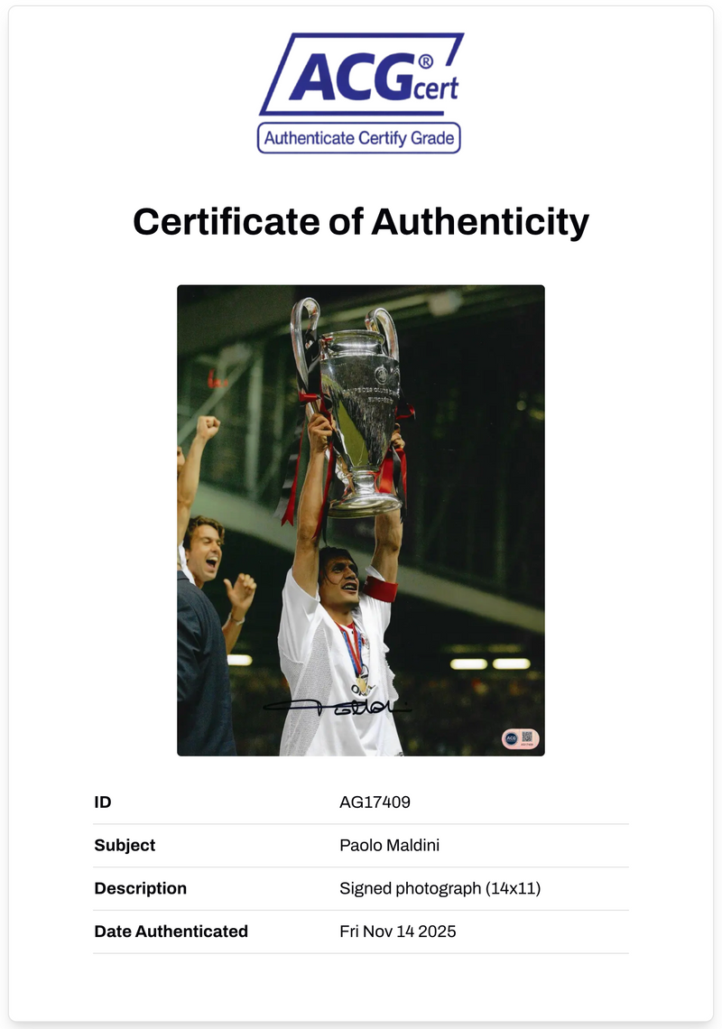 PAOLO MALDINI SIGNED AC MILAN ITALY LEGEND 14x11 PHOTO (ACG CERT AG17409)-3