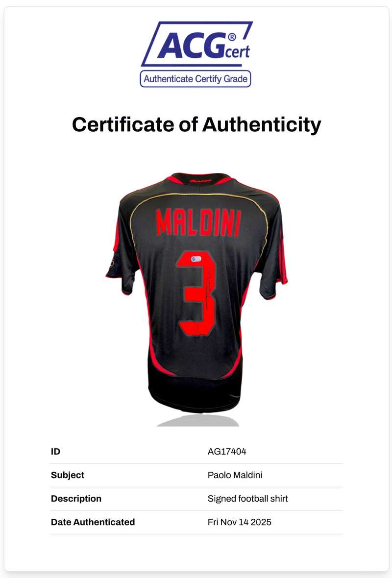 PAOLO MALDINI SIGNED AC MILAN 2006/07 BLACK AWAY SHIRT (ACG CERT AG17404)-3