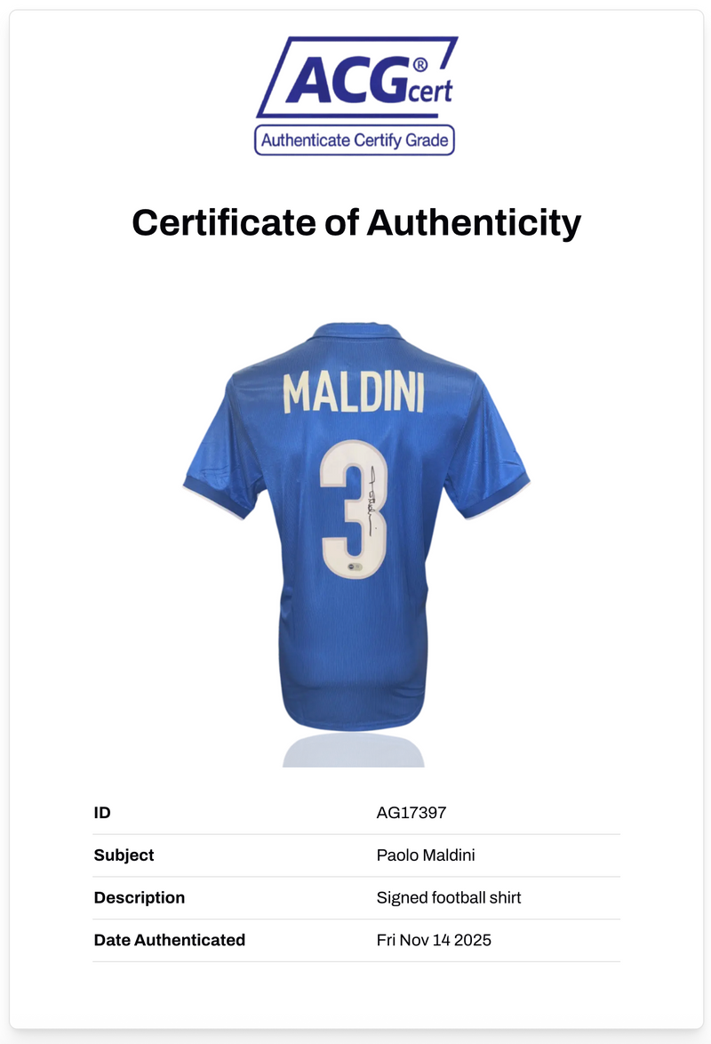 PAOLO MALDINI SIGNED ITALY WORLD CUP 1998 HOME SHIRT (ACG CERT AG17397)-3