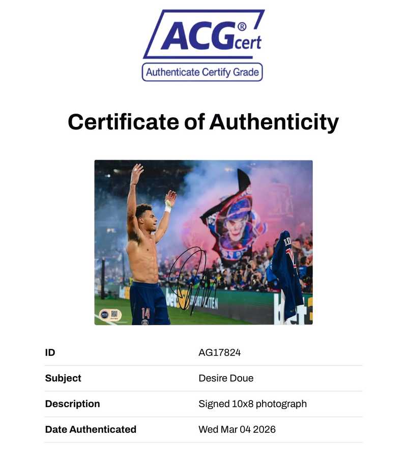 DESIRE DOUE SIGNED PARIS SAINT-GERMAIN PSG 10X8 PHOTO (ACG CERT AG17824)-2