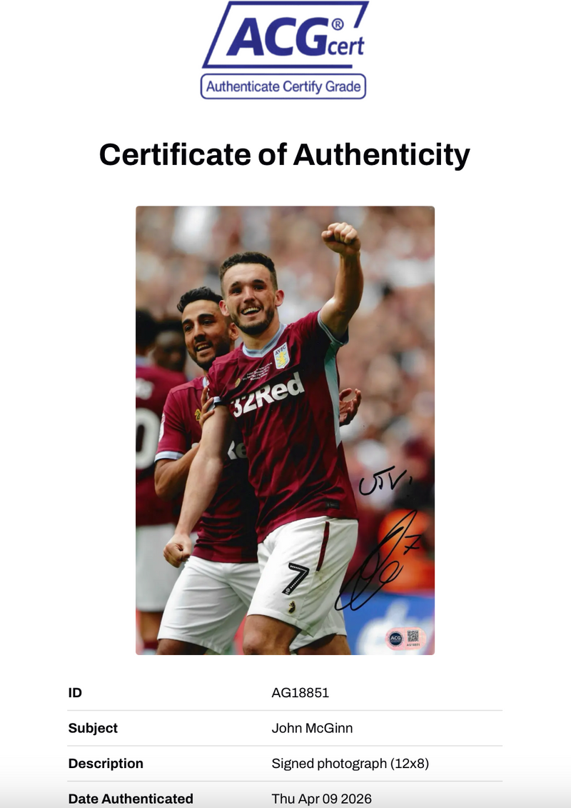 JOHN MCGINN SIGNED ASTON VILLA 12X8 PHOTOGRAPH (ACG CERT AG178851)-2