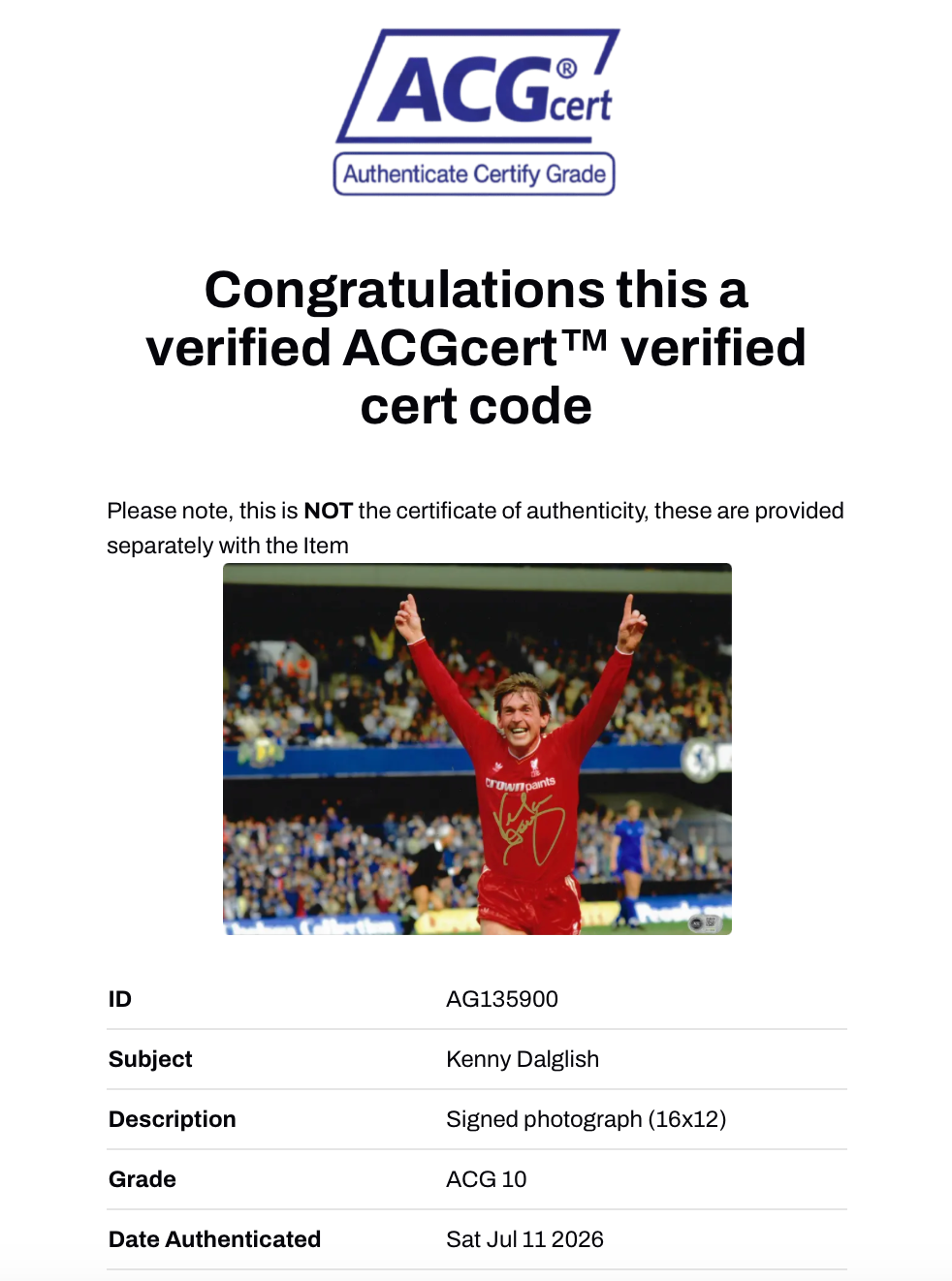 KENNY DALGLISH SIGNED LIVERPOOL CHELSEA GOAL 86 16X12 PHOTO (ACG CERT AG135900)-3