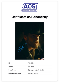 TOM HARDY SIGNED PEAKY BLINDERS 14x11 PHOTO (ACG CERT AG16664)-2