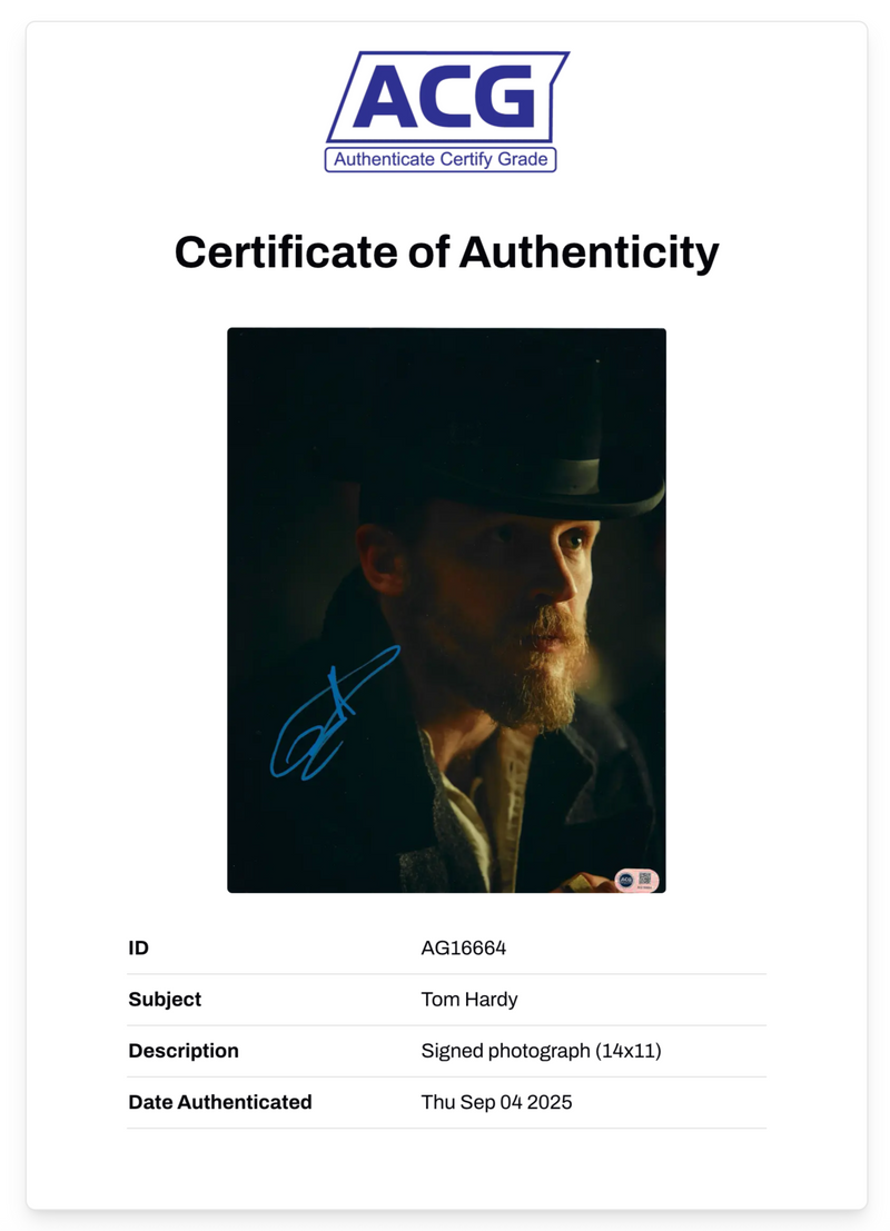 TOM HARDY SIGNED PEAKY BLINDERS 14x11 PHOTO (ACG CERT AG16664)-2