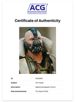 TOM HARDY SIGNED BANE BATMAN 14x11 PHOTO (ACG CERT AG16660)-2