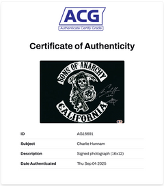 CHARLIE HUNNAM SIGNED JAX TELLER SONS OF ANARCHY 16x12 PHOTO (ACG CERT AG16691)-2