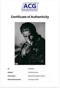 CHARLIE HUNNAM SIGNED JAX TELLER SONS OF ANARCHY 16x12 PHOTO (ACG CERT AG16693)-2