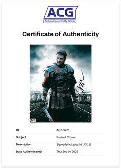 RUSSELL CROWE SIGNED 14x11 GLADIATOR MOVIE PHOTO (ACG CERT AG16682)-2
