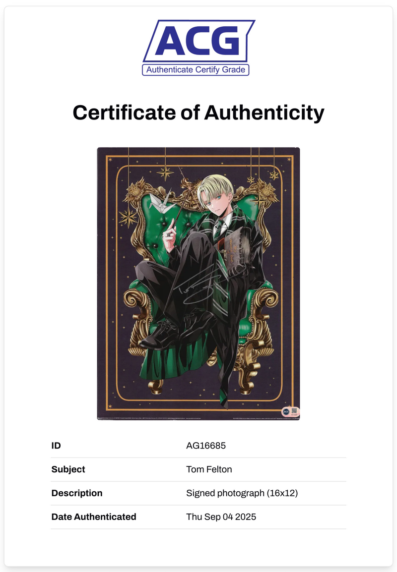 TOM FELTON SIGNED DRACO MALFOY HARRY POTTER 16x12 POSTER (ACG CERT AG16685)-2