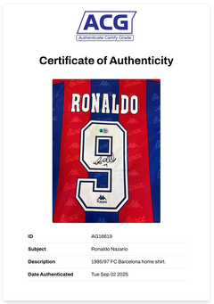 RONALDO NAZARIO SIGNED FC BARCELONA 95/97 HOME SHIRT (ACG CERT AG16619)-2