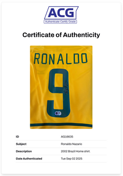 RONALDO NAZARIO SIGNED BRAZIL HOME 2002 WORLD CUP SHIRT (ACG CERT AG16635)-2