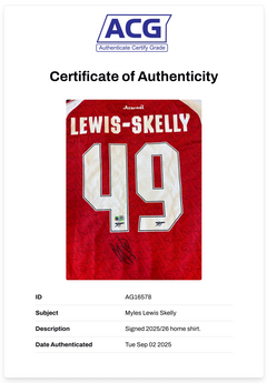MYLES LEWIS-SKELLY SIGNED ARSENAL FC 2025/26 HOME SHIRT (ACG CERT AG16578)-2