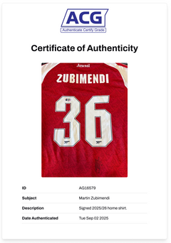 MARTIN ZUBIMENDI SIGNED ARSENAL FC 2025/26 HOME SHIRT (ACG CERT AG16579)-2