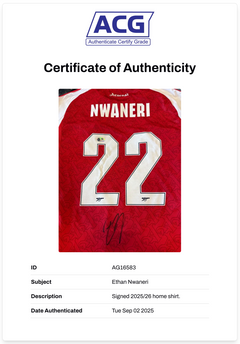 ETHAN NWANERI SIGNED ARSENAL FC 2025/26 HOME SHIRT (ACG CERT AG16583)-2