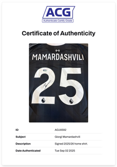 GIORGI MAMARDASHVILI SIGNED 2025/26 LIVERPOOL FC GOALKEEPER SHIRT (ACG CERT AG16592)-2