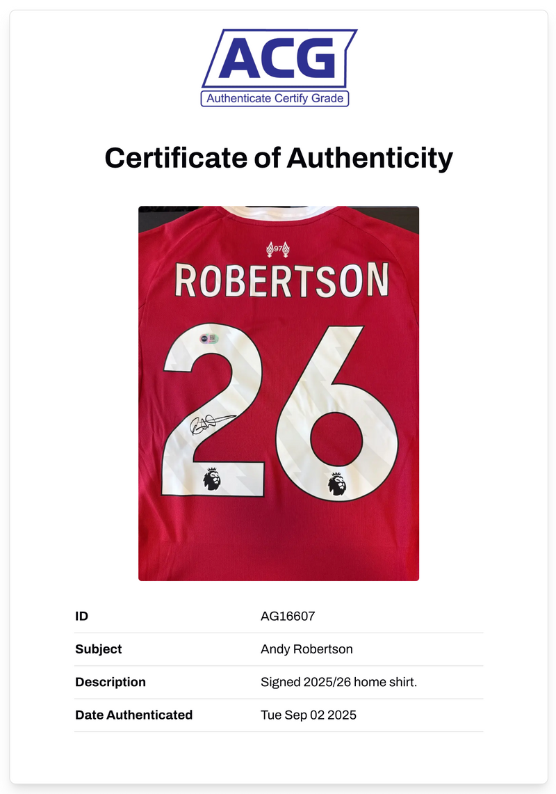 ANDY ROBERTSON SIGNED 2025/26 LIVERPOOL FC HOME SHIRT (ACG CERT AG16607)-2