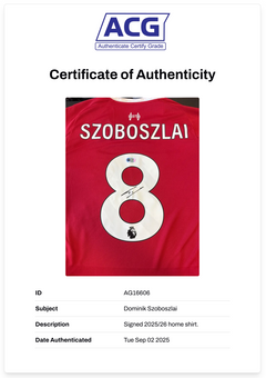 DOMINIK SZOBOSZLAI SIGNED 2025/26 LIVERPOOL FC HOME SHIRT (ACG CERT AG16608)-2