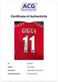 RYAN GIGGS SIGNED MANCHESTER UNITED 1998/00 HOME SHIRT (ACG CERT AG16609)-4