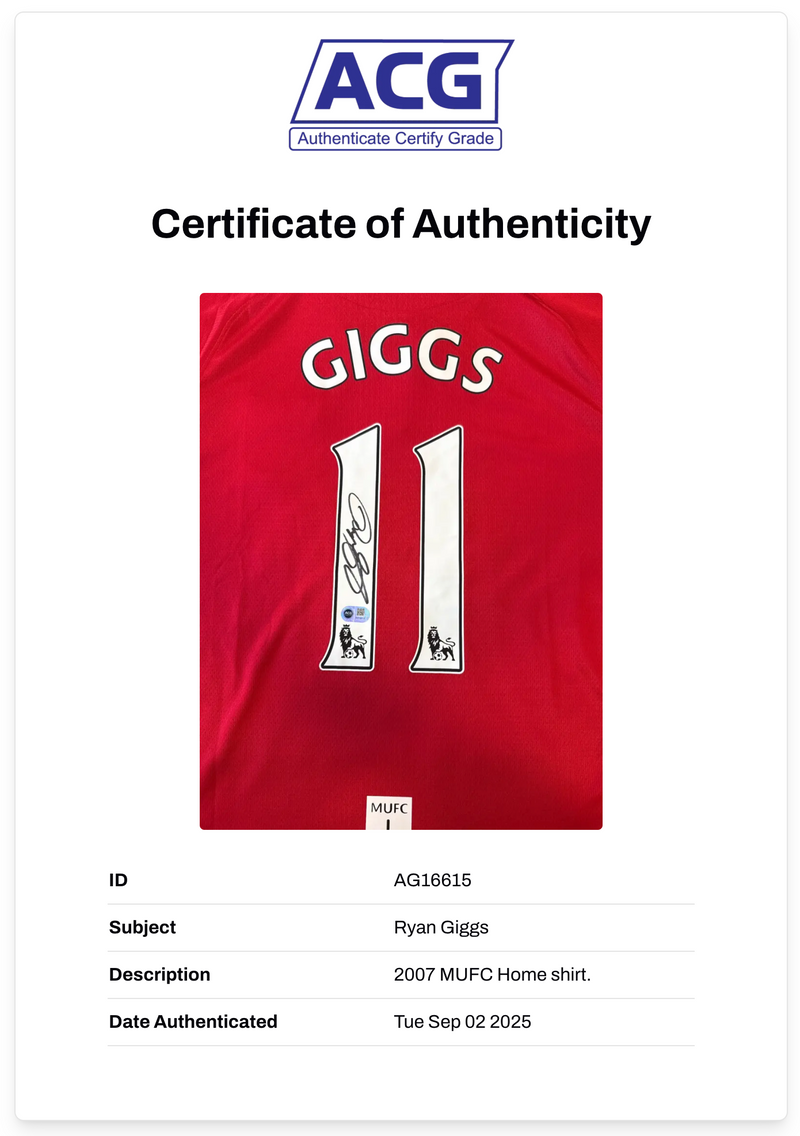 RYAN GIGGS SIGNED MANCHESTER UNITED 2007/08 HOME SHIRT (ACG CERT AG16615)-4