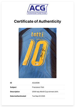 FRANCESCO TOTTI SIGNED 2006 ITALY WORLD CUP HOME SHIRT (ACG CERT AG16596)-2