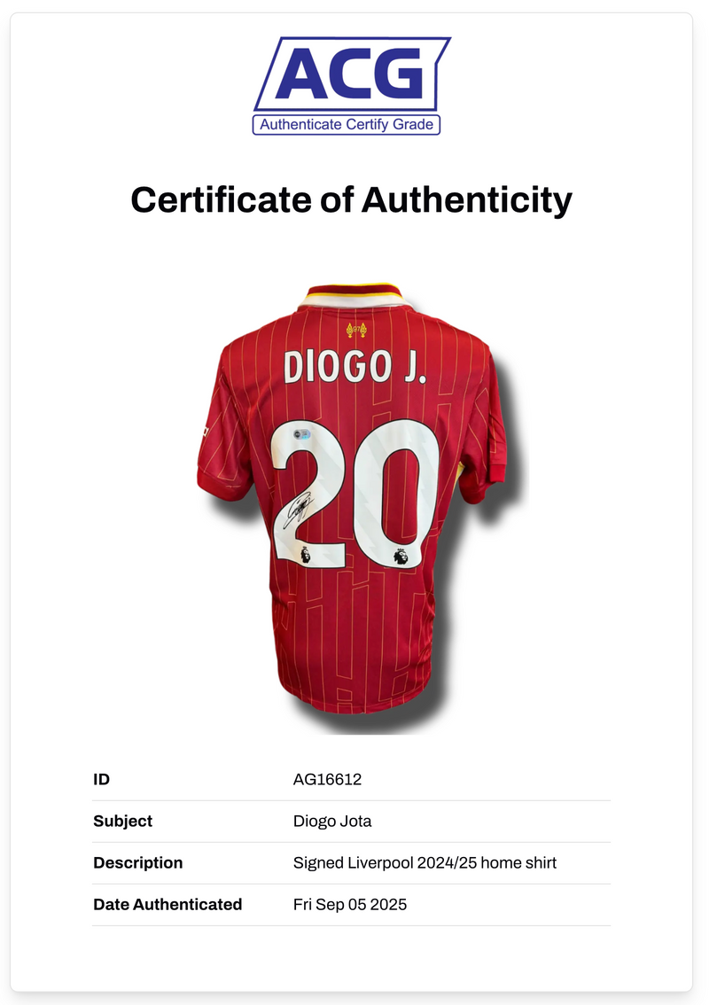 DIOGO JOTA SIGNED LIVERPOOL FC 2024/25 HOME SHIRT (ACG CERT AG16612)-2