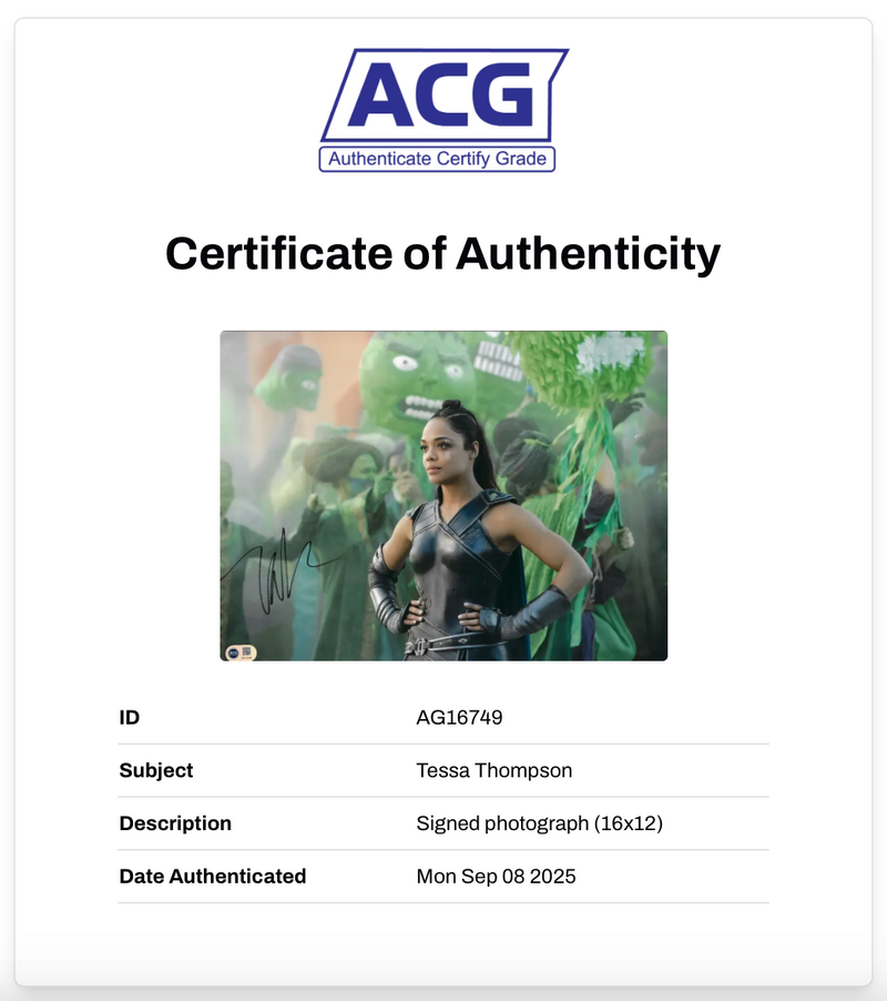 TESSA THOMPSON SIGNED VALKYRIE THOR RAGNAROK 16x12 PHOTO (ACG CERT AG16749)-2