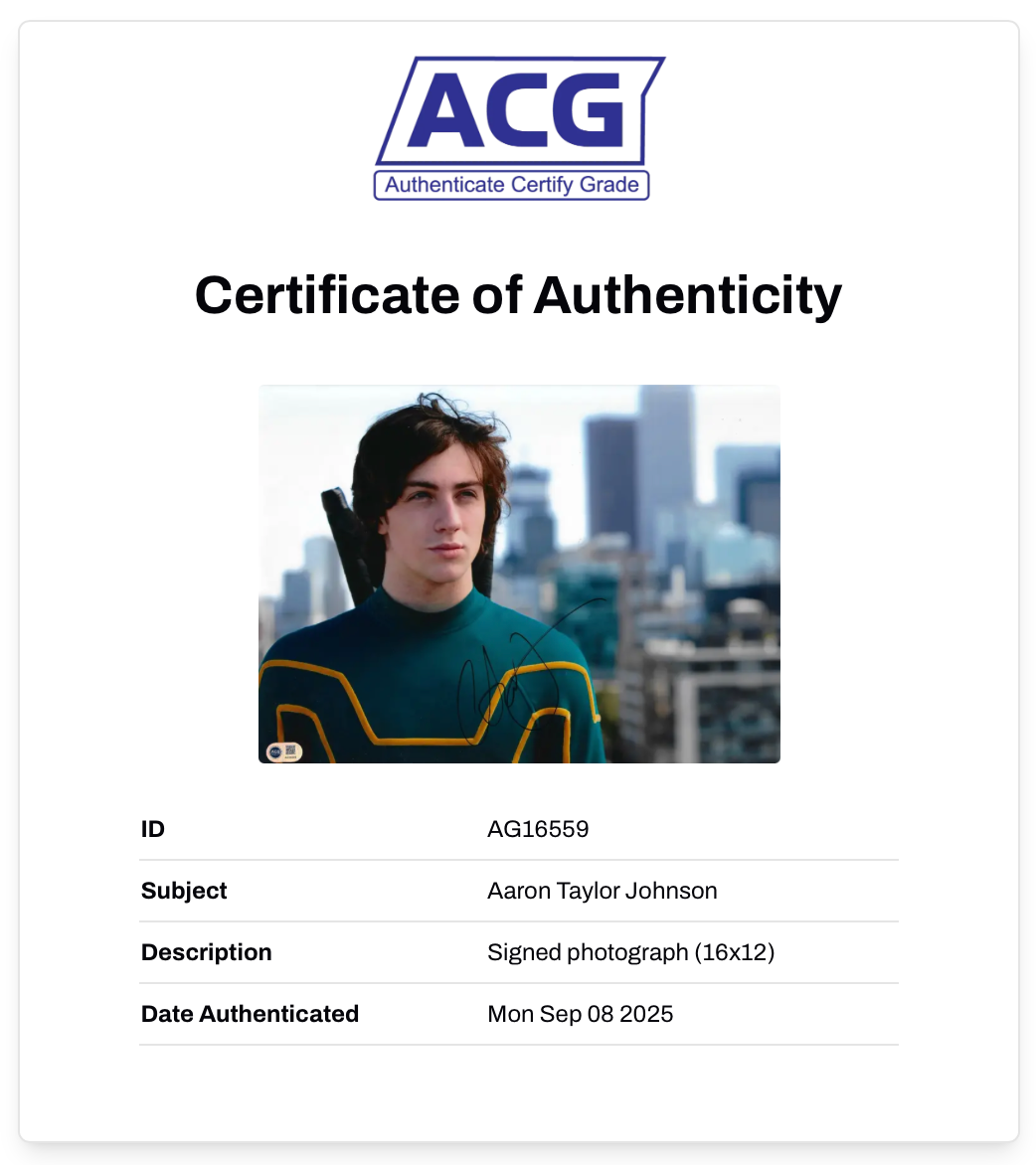 AARON TAYLOR JOHNSON SIGNED 16x12 KICK-ASS PHOTO (ACG CERT AG16559)