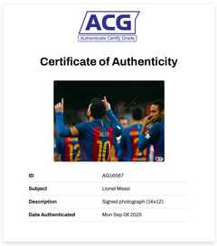 LIONEL MESSI SIGNED FC BARCELONA 16x12 PHOTO (ACG CERT AG16567)-2