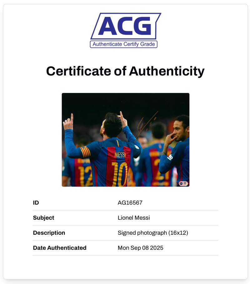 LIONEL MESSI SIGNED FC BARCELONA 16x12 PHOTO (ACG CERT AG16567)-2