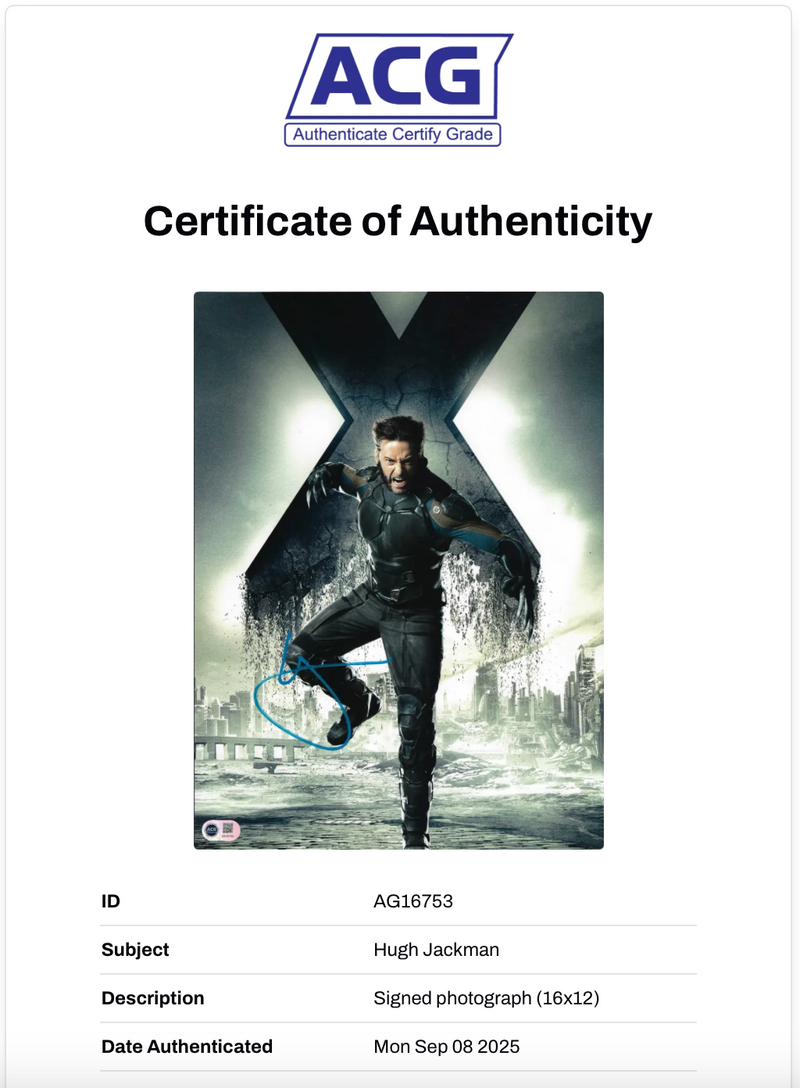 HUGH JACKMAN SIGNED 16X12 WOLVERINE X-MEN PHOTO (ACG CERT AG16753)-2
