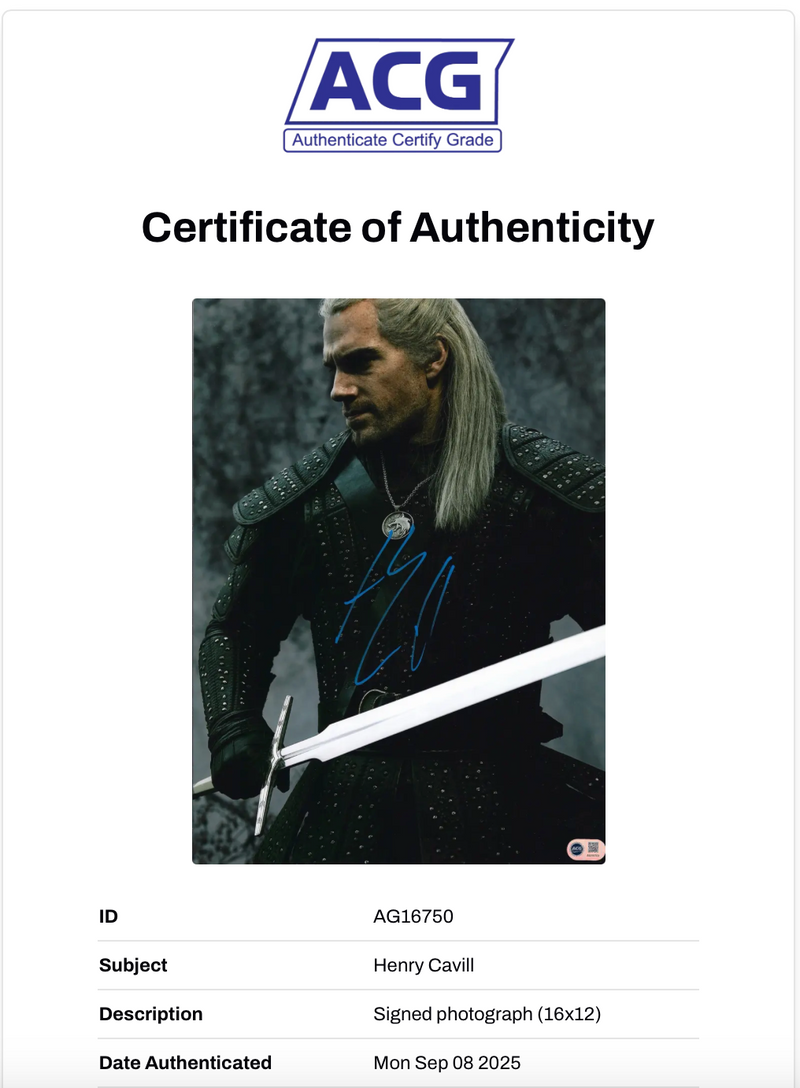 HENRY CAVILL SIGNED THE WITCHER GERALT 16x12 PHOTO (ACG CERT AG16750)-2