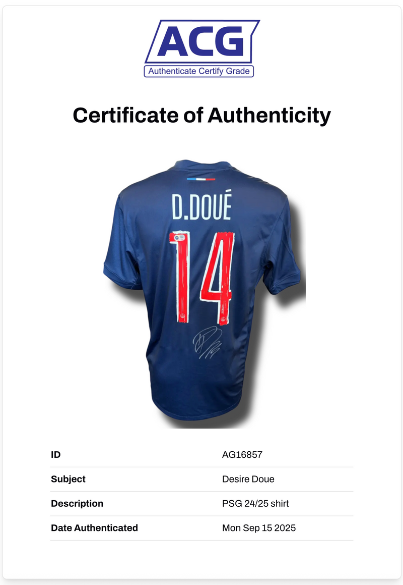 DESIRE DOUE SIGNED 2024/25 PARIS SAINT-GERMAIN PSG UCL HOME SHIRT (ACG CERT AG16857)-2