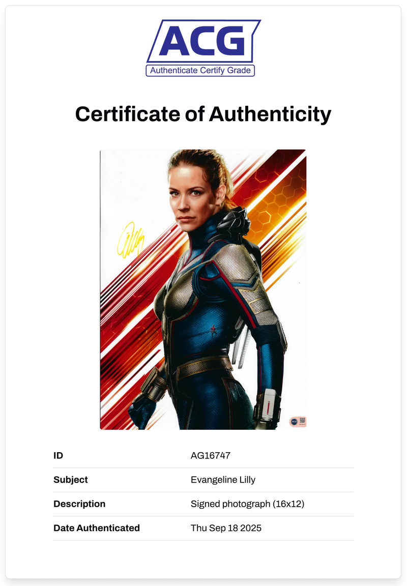 EVANGELINE LILLY SIGNED ANT MAN AND THE WASP 16x12 PHOTO (ACG CERT AG16747)-2