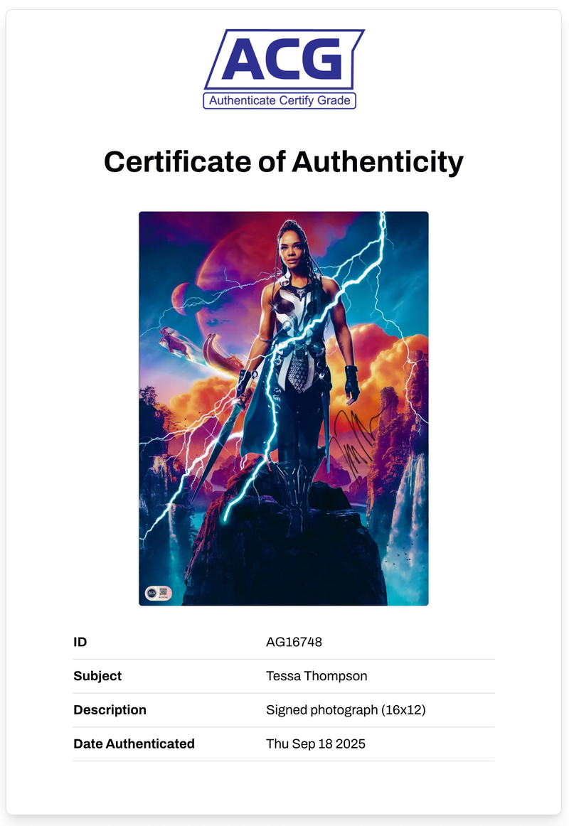 TESSA THOMPSON SIGNED VALKYRIE THOR RAGNAROK 16x12 PHOTO (ACG CERT AG16748)-2