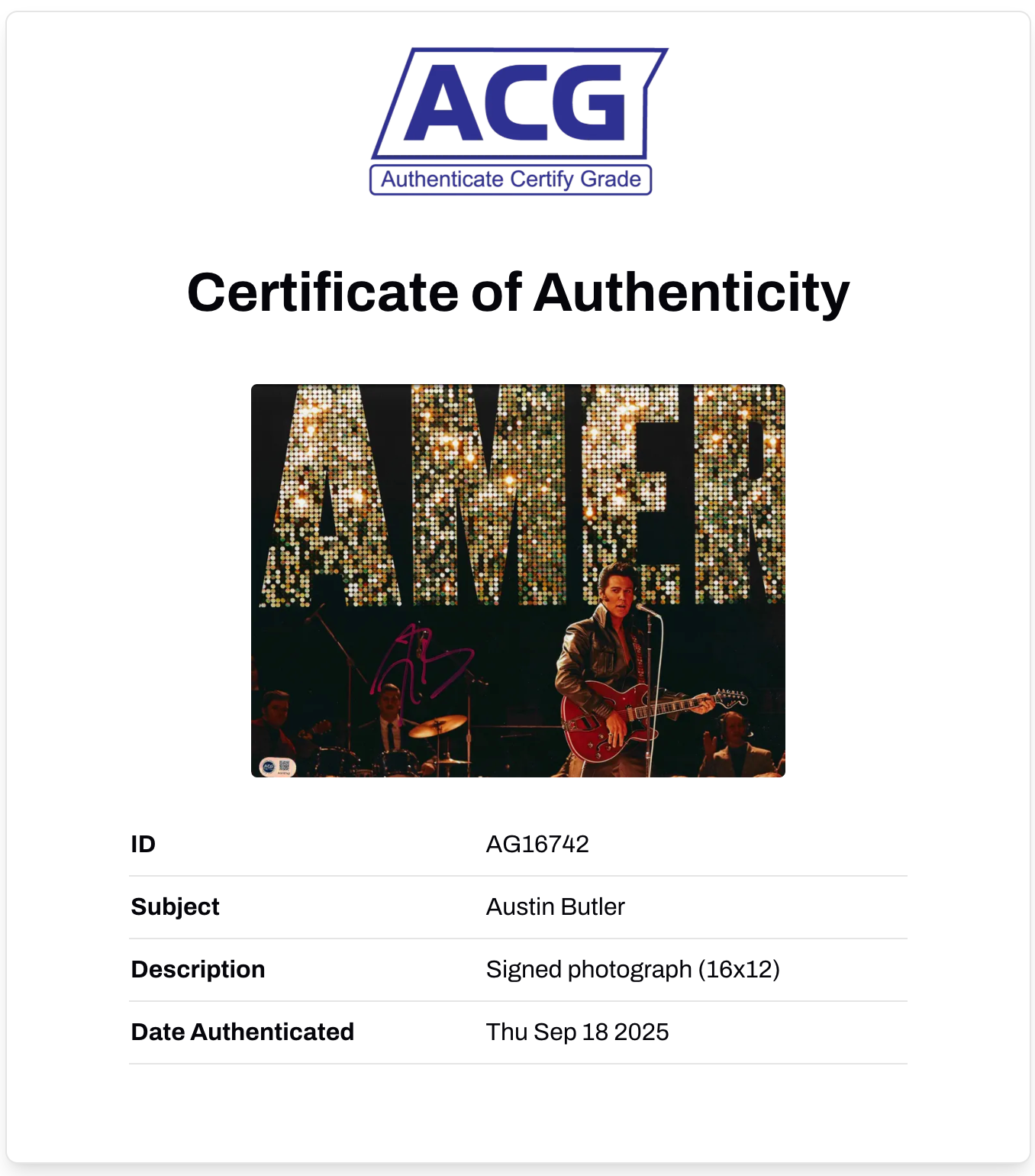 AUSTIN BUTLER SIGNED ELVIS PRESLEY ELVIS 16x12 PHOTO (ACG CERT AG16742)